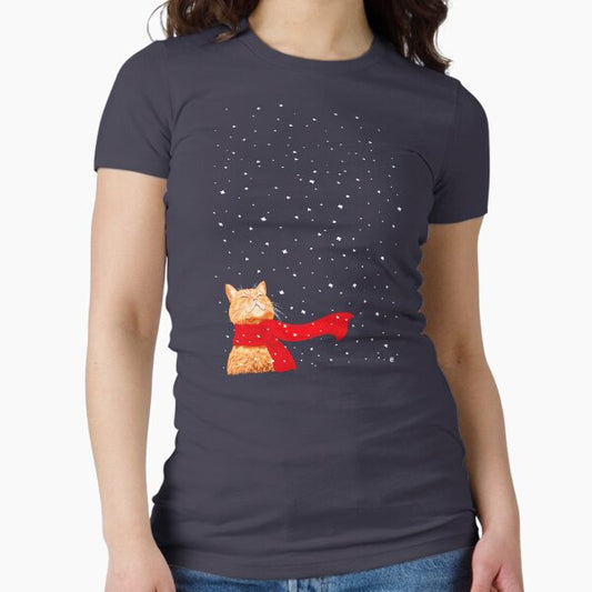 Tabby loves Snow Fitted T-Shirt