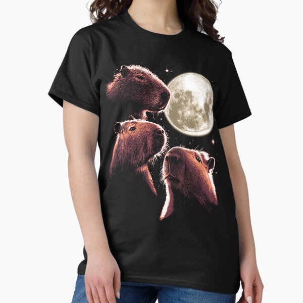 Three Capybara Moon Funny Capybara Meme Mystical Capybara T-Shirt