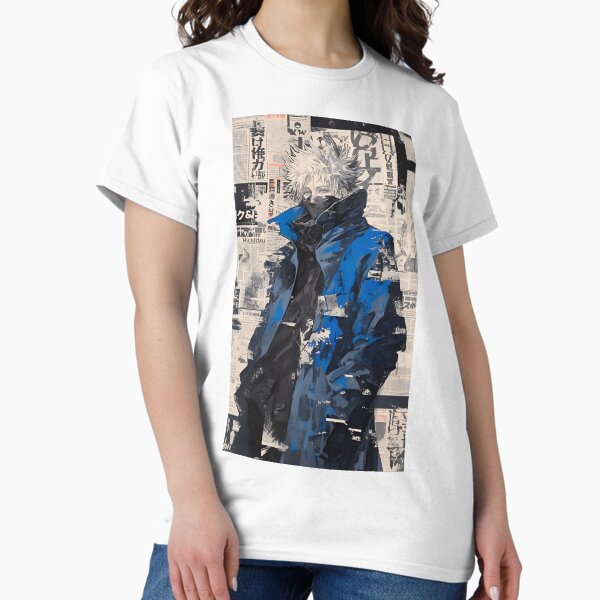 White Haired Anime Sorcerer – Blue Streetwear Manga Aesthetic Poster T-Shirt