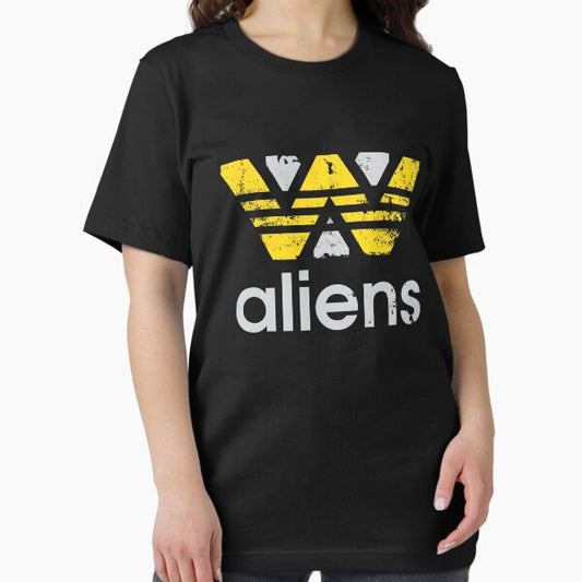 'aliens'-movie megacorp and sports logo parody-stripes pattern-scifi lovers humor T-Shirt
