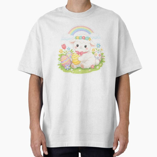 Cute Easter Lamb with Spring Flowers T-Shirt
