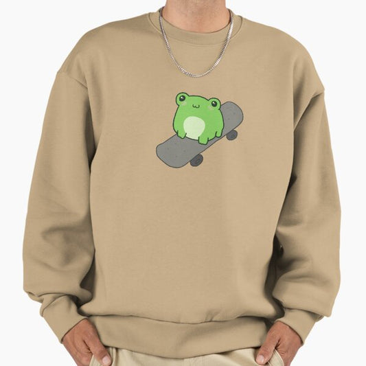 Cute Skateboarding Frog: Kawaii Cottagecore Aesthetic, Perfect Gift for Sports Fans, Kids and Teens Sweatshirt
