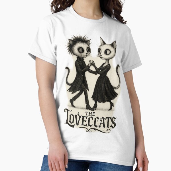 Goth Dancing Cats – Lovecats Inspired Art | The Cure Style Dark Cute Illustration | Gothic Romance Cat Design T-Shirt