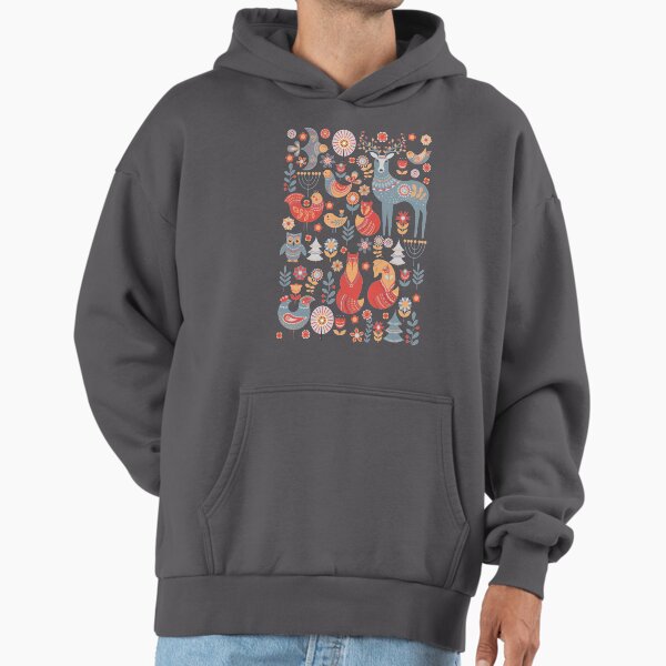 Seamless pattern with winter forest, deer, owl and Fox. The Scandinavian style. Hoodie