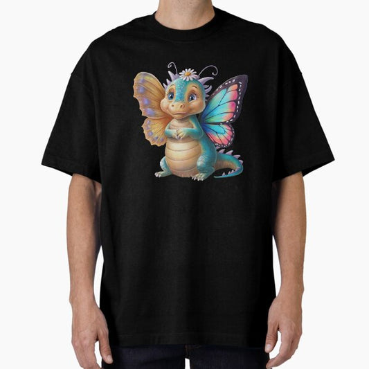 Cute dragon smiling fantasy cute dragon with butterfly wings with flowers ,Legendary Animals,dragon art,Legendary dragon T-Shirt
