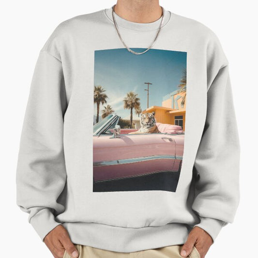 Cool Tiger in a pastel Cabrio in Palm Springs Sweatshirt