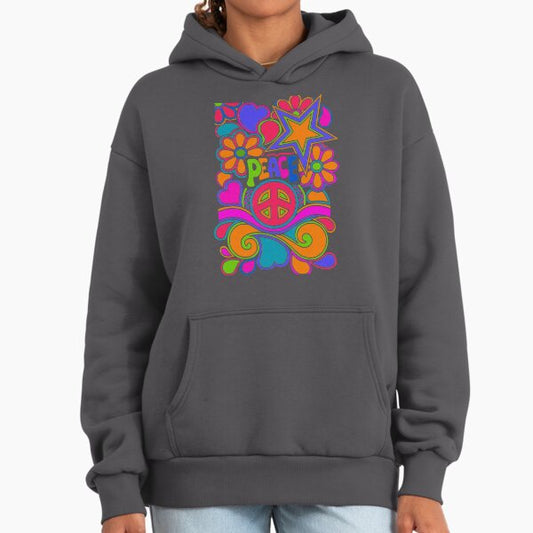 Fun and Funky Flower Power Peace and Love Hippy Art Hoodie