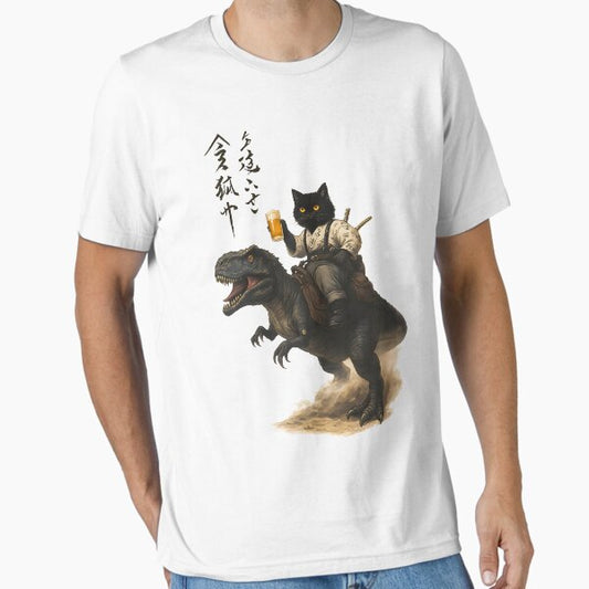 Samurai Cat Rides a Dino – Cheers to Chaos T-Shirt