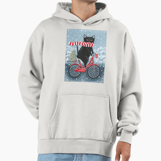 Black Cat Winter Bicycle Ride Hoodie
