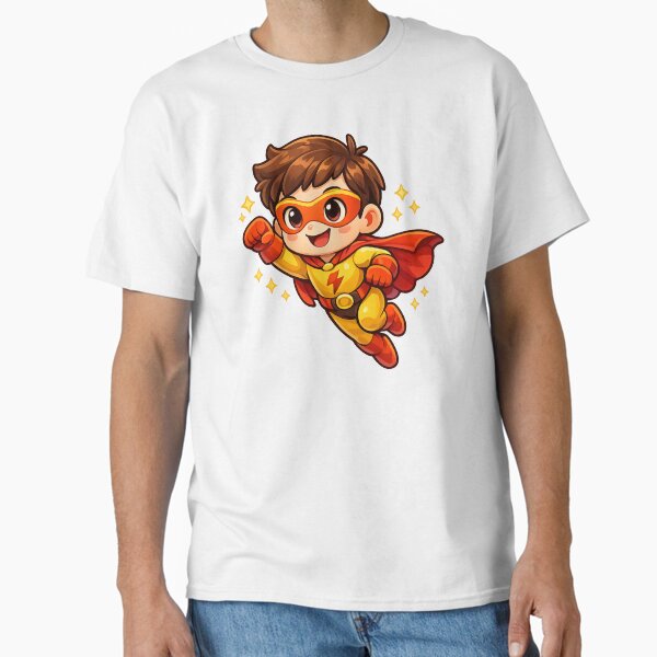 Cute Flying Superhero Kid Sticker - Cartoon Style with Cape & Stars T-Shirt