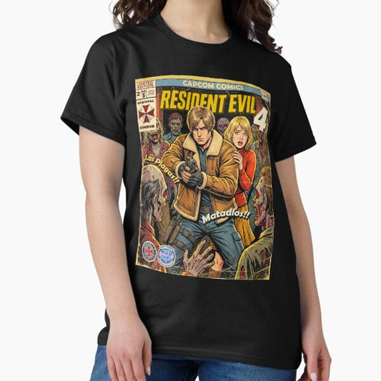 Resident Evil 4 Leon and Ashley Comic Retro Gaming Art T-Shirt