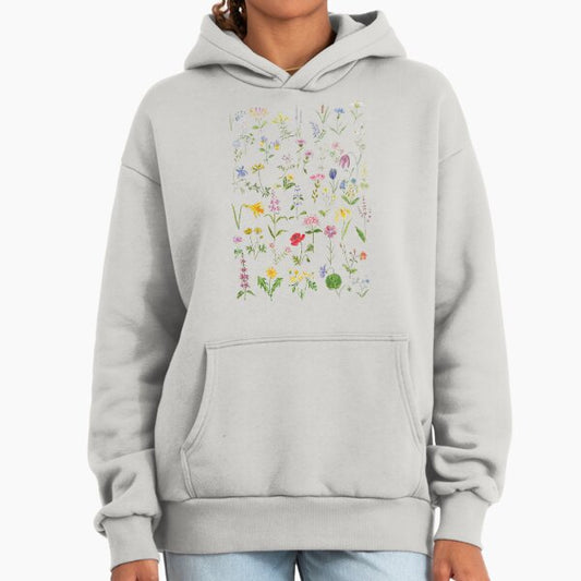 Hand painted botanical colorful countryside wildflowers watercolor painting Hoodie