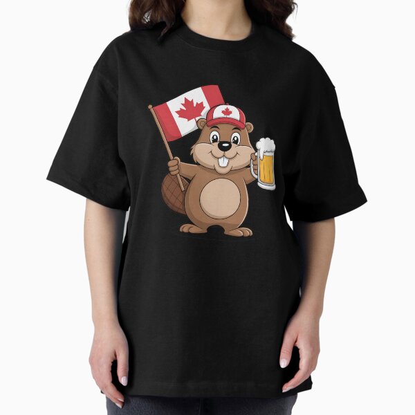 Beaver Holding Canada Flag Beer T-Shirt