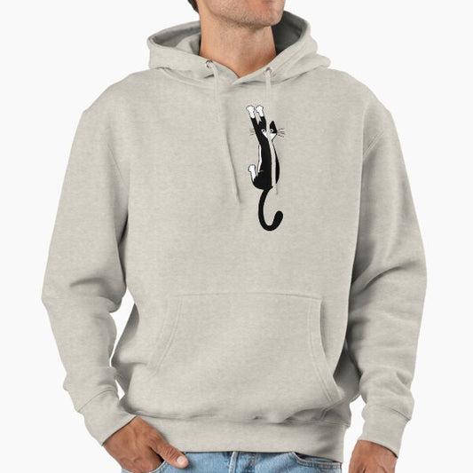 Black and White Cat Hanging On | Funny Tuxedo Cat Hoodie