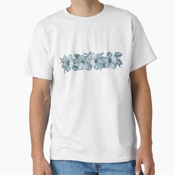 Lanai Distressed Hawaiian Hibiscus - Steel Blue T-Shirt