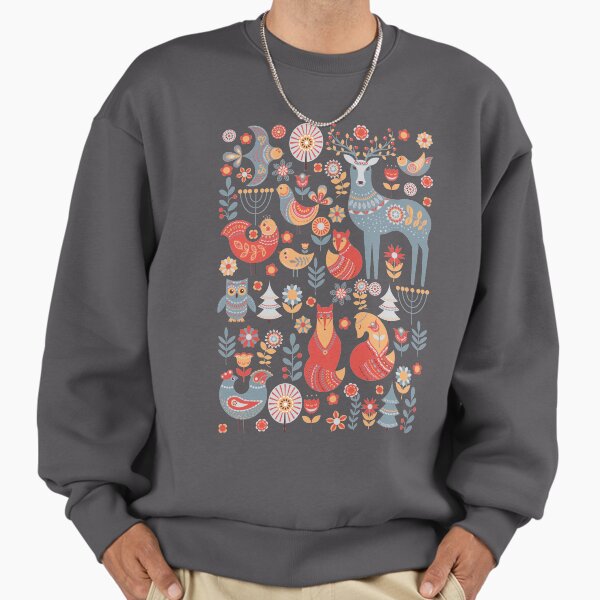 Seamless pattern with winter forest, deer, owl and Fox. The Scandinavian style. Sweatshirt