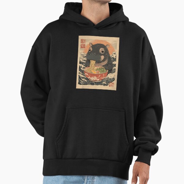 Moo Deng Hippo Eat Ramen For Japanese Style Fan, Kawaii Anime Gift For Fan Hoodie