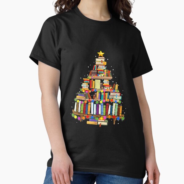 Christmas Library Tree Librarian Book T-Shirt
