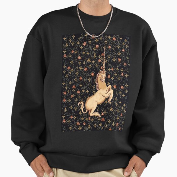 Medieval Unicorn Midnight Floral Tapestry Sweatshirt