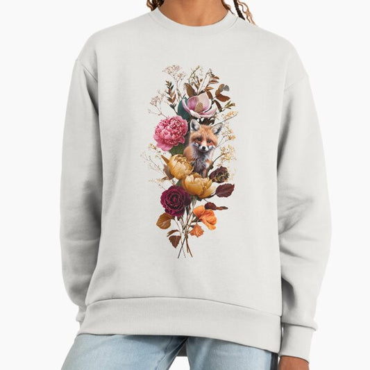 Vibrant Botanical Arrangement With Playful Fox Sweatshirt
