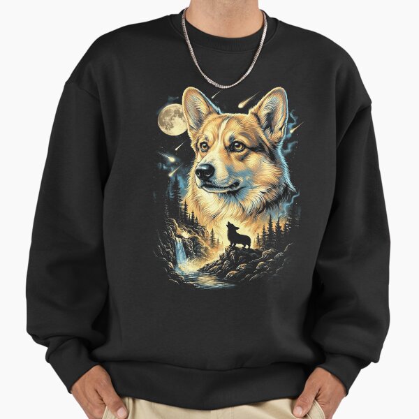 Corgi Howling At The Moon Wolves Meme Mystic Nature Wildlife Sweatshirt