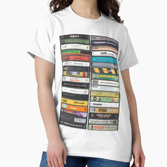 Britpop Singles - 90s Music Cassette Print T-Shirt