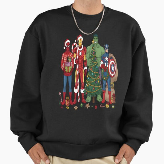Christmas Superhero, Funny Marvel Fall, Superhero Holiday, Cartoon Character Top Sweatshirt