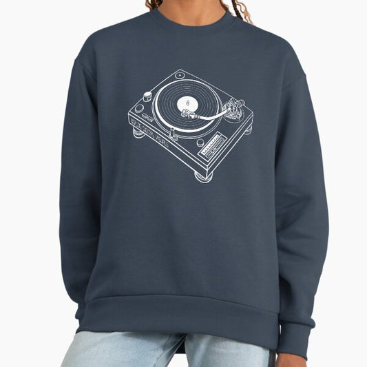 DJ Turntable Retro Graphic Tee (White Lines) Note: You may need to select a darker product color/ Analog / Music Sweatshirt