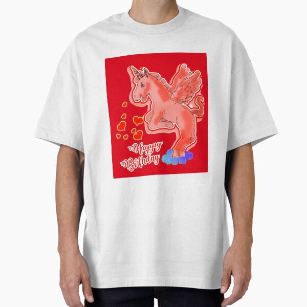 Happy Birthday - Loving Unicorn Horse On A Cloud (Original Drawing by ACCI) T-Shirt