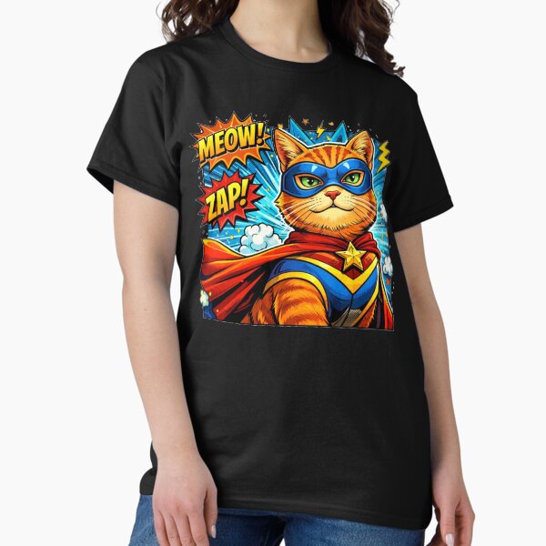 Superhero Cat Comic “MEOW! ZAP!” T-Shirt