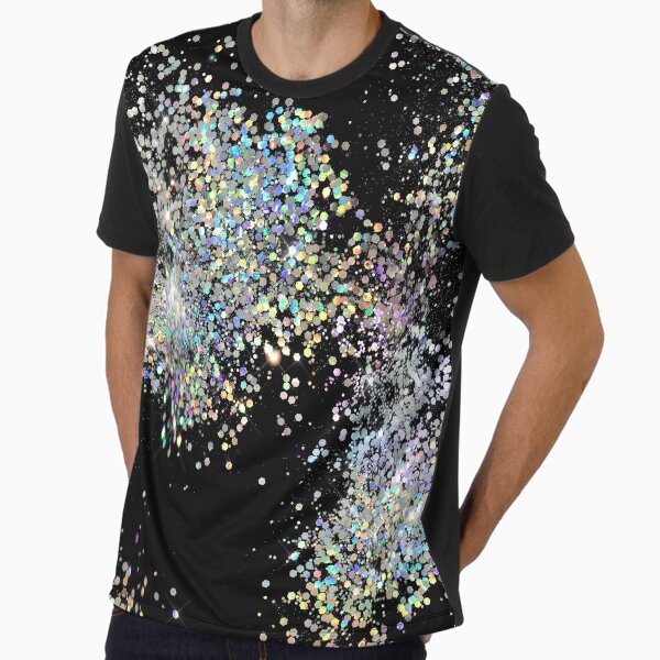Black and Multicolor Sequins Faux Graphic T-Shirt