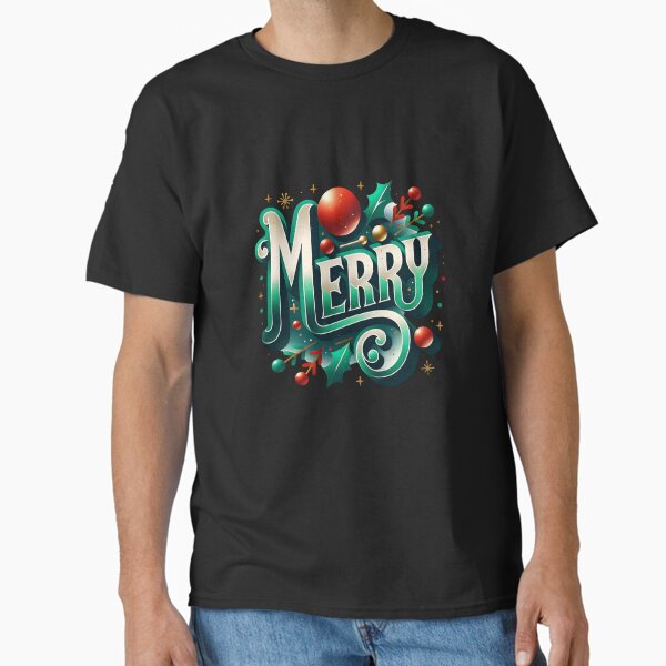 Merry Christmas Retro Typography – Varsity Holiday Graphic T-Shirt