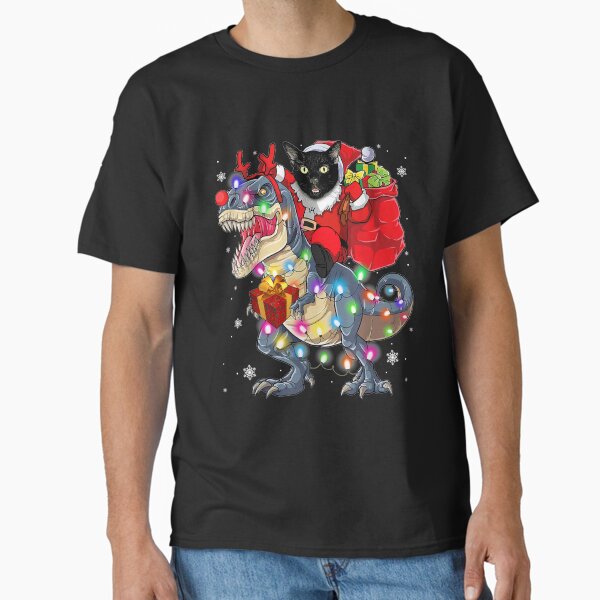Cat Riding A Dinosaur T Rex Christmas Gifts T-Shirt