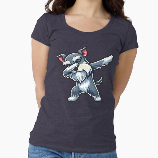 Schnauzer Cute Dabbing Fitted Scoop T-Shirt