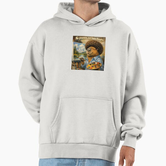 Bob Ross Capybara No Pressure Happy Thoughts Hoodie