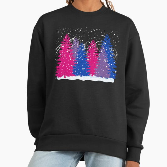 Subtle Bisexual Christmas Tree Forest Bi Pride Flag Aesthetic Winter Theme Sweatshirt
