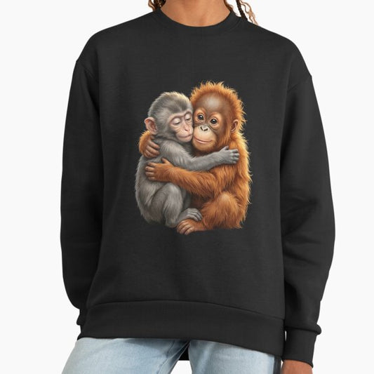 Cute Baby Monkey Hugging Orangutan Primates Love Sweatshirt