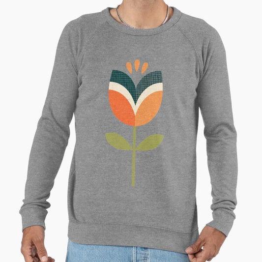 Retro Tulip - Orange and Olive Green Lightweight Sweatshirt