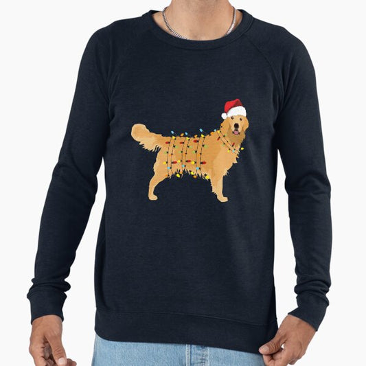 Golden Retriever Holiday Christmas Light Lightweight Sweatshirt