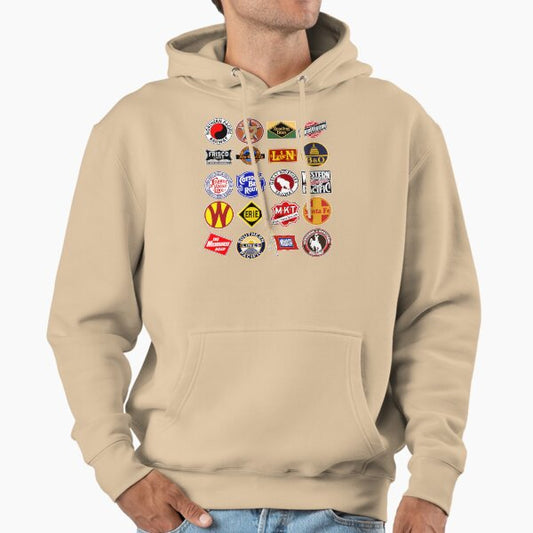 Vintage defunct Railroad Railway logos - Trains hobby Hoodie