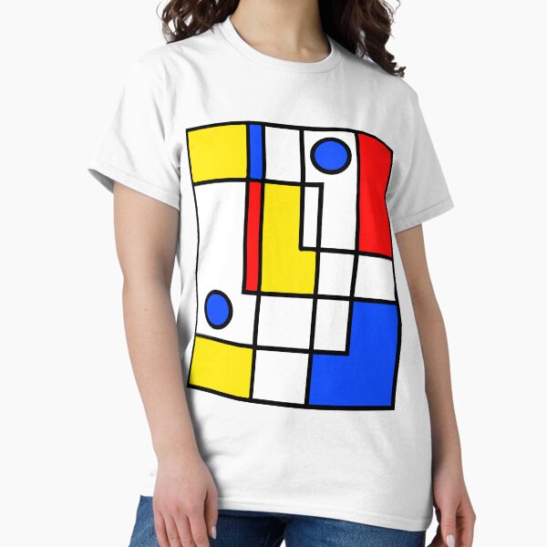 Abstract yellow, blue and red neo-modern boxes and circles T-Shirt