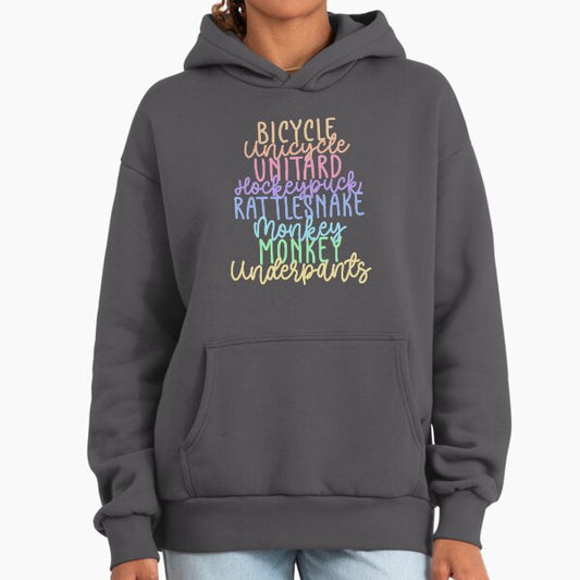 Monkey Monkey Underpants Rainbow Fan Quote Grey Hoodie