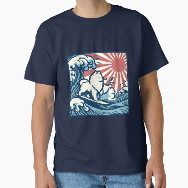 Japanese Spitz Dogs surfing the Great Wave - JDM T-Shirt
