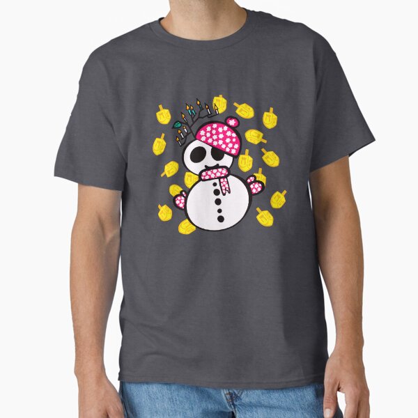 Cute Snowman With Menorah – Jewish Winter Holiday Art - Pink T-Shirt