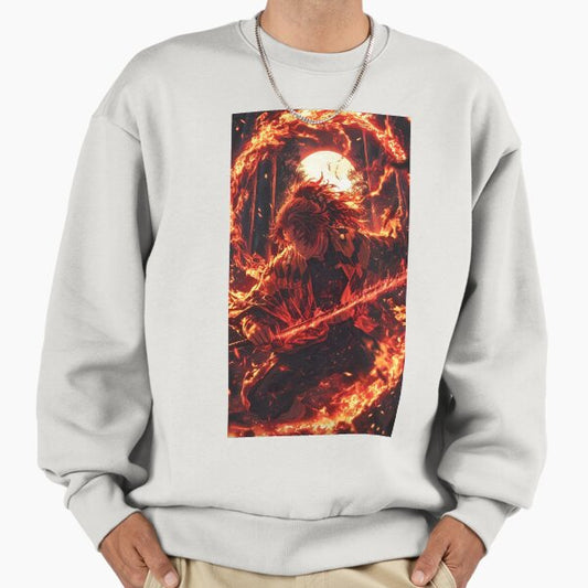 Fire Anime Warrior Art – Flaming Sword Fantasy Anime Style Illustration Sweatshirt