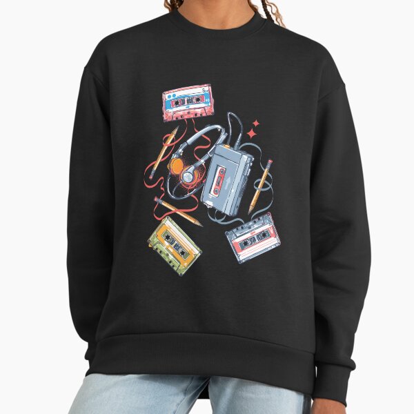 Retro Walkman and Cassette Tapes Pencil Pattern Sweatshirt