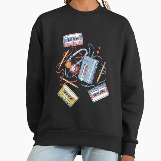Retro Walkman and Cassette Tapes Pencil Pattern Sweatshirt
