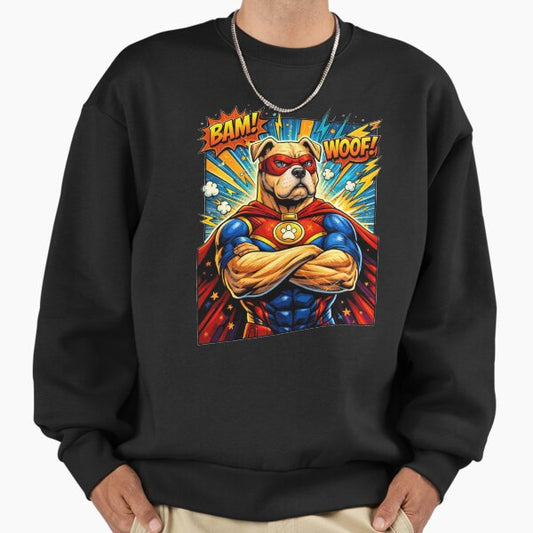 Superhero Dog Comic “BAM! WOOF!” Sweatshirt