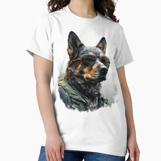 German shepherd military Dog in Glasses T-Shirt