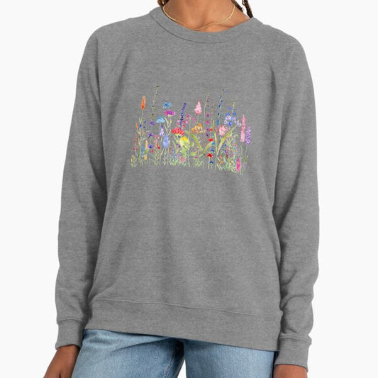 Hand painted colorful wild flower field Lightweight Sweatshirt